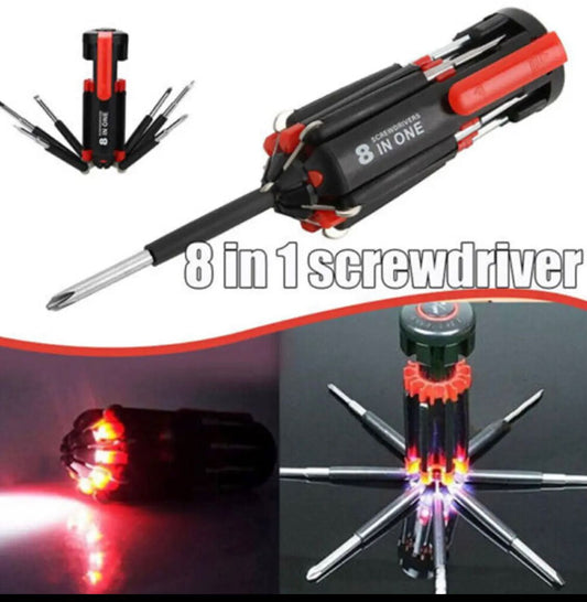 8 in 1 Screw Driver Tool Kit With LED Torch